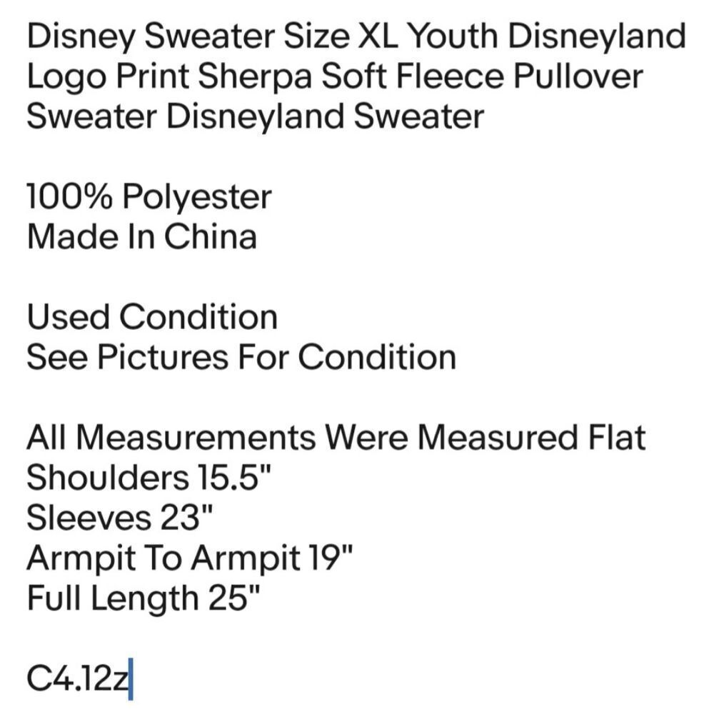 Disney Sweater Size XL Youth Disneyland Logo Print Sherpa Soft Fleece Pullover - Picture 2 of 6